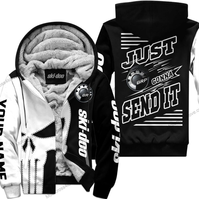 Just Fckn Gonna Send It Custom Name Fleece Zip Hoodie Ski Doo White Black MFH159