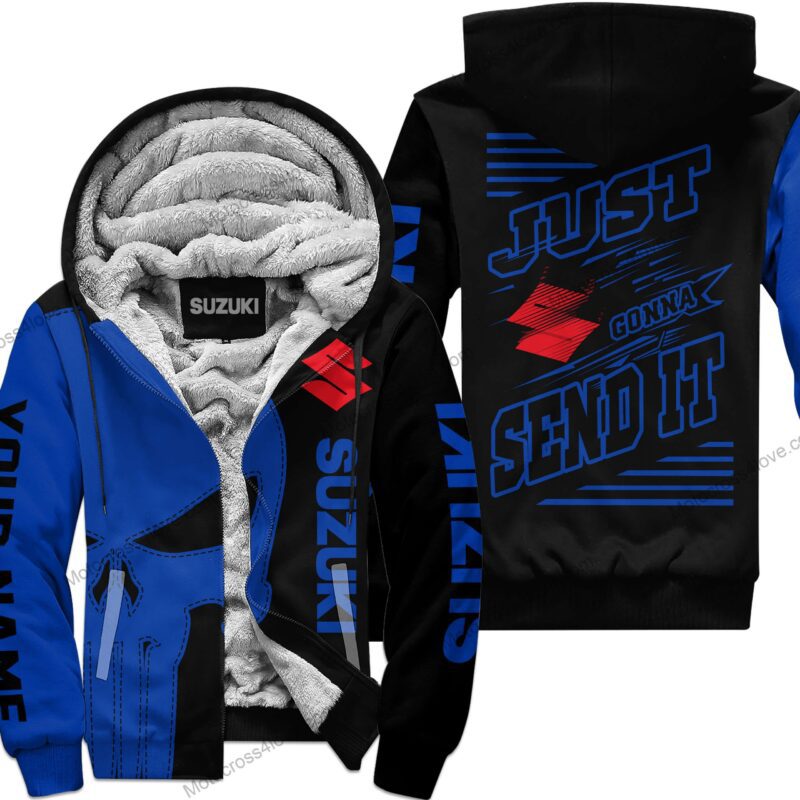 Just Fckn Gonna Send It Custom Name Fleece Zip Hoodie Suzuki Blue Black MFH160