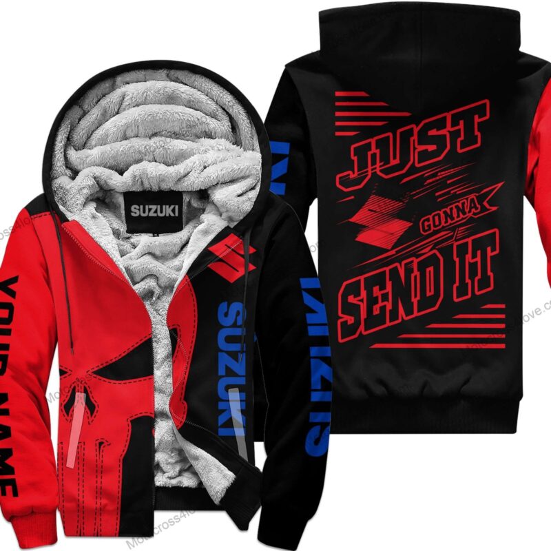 Just Fckn Gonna Send It Custom Name Fleece Zip Hoodie Suzuki Red Black MFH245