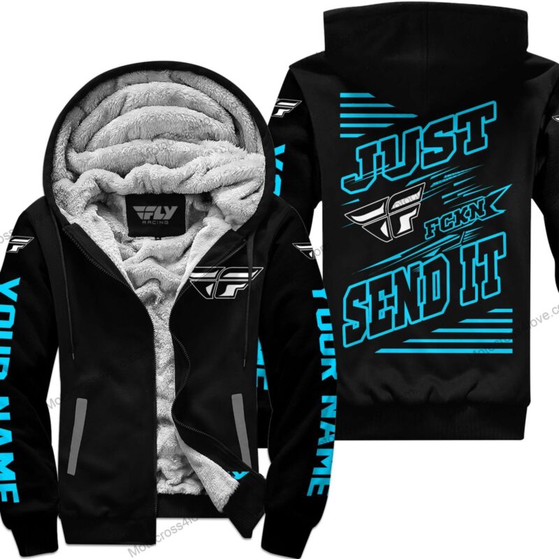 Just Fckn Gonna Send It Custom Name Fly Racing Sky Blue Black Fleece Zip Hoodie MFH173