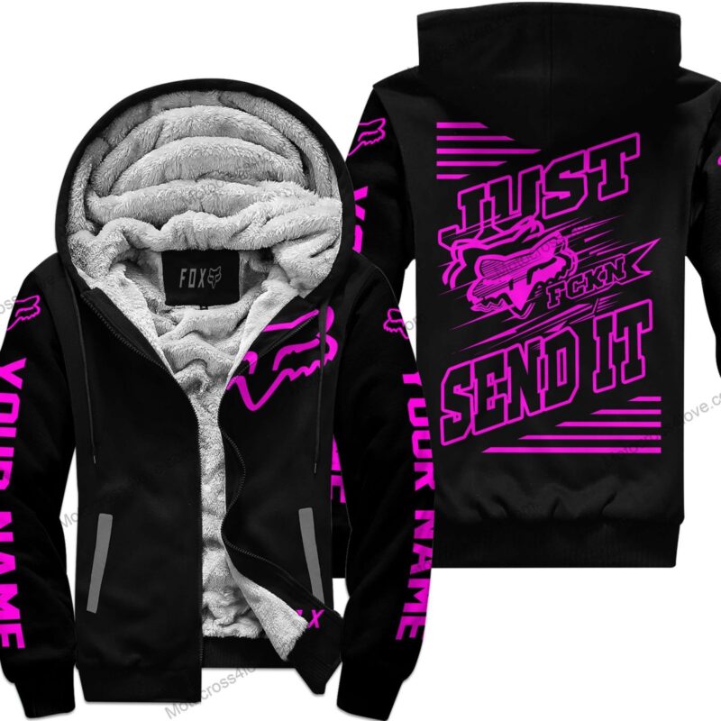 Just Fckn Gonna Send It Custom Name Fox Racing Pink Black Fleece Zip Hoodie MFH251