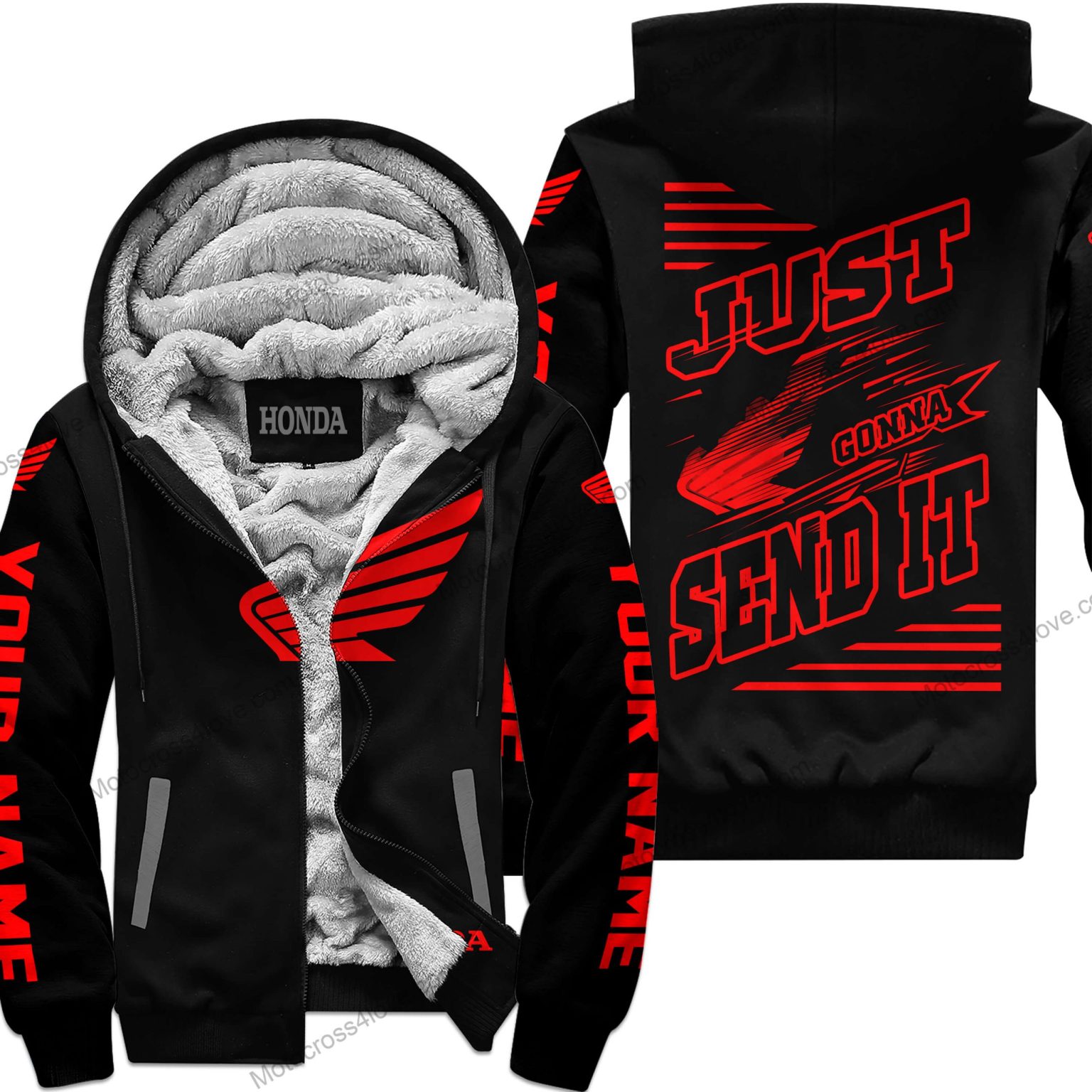 Just Fckn Gonna Send It Custom Name Honda Red Black Fleece Zip Hoodie MFH575