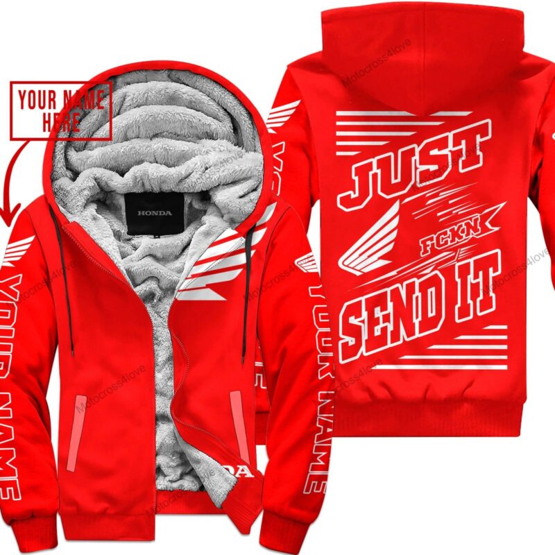 Just Fckn Gonna Send It Custom Name Honda Red Fleece Zip Hoodie MFH1060