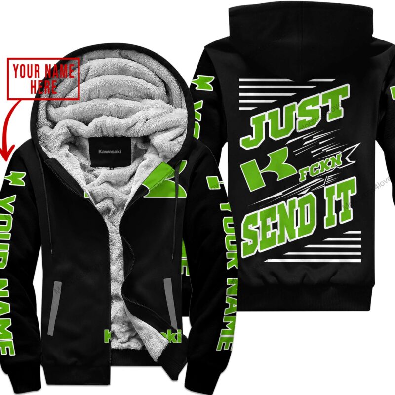 Just Fckn Gonna Send It Custom Name Kawasaki Black Fleece Zip Hoodie MFH1111