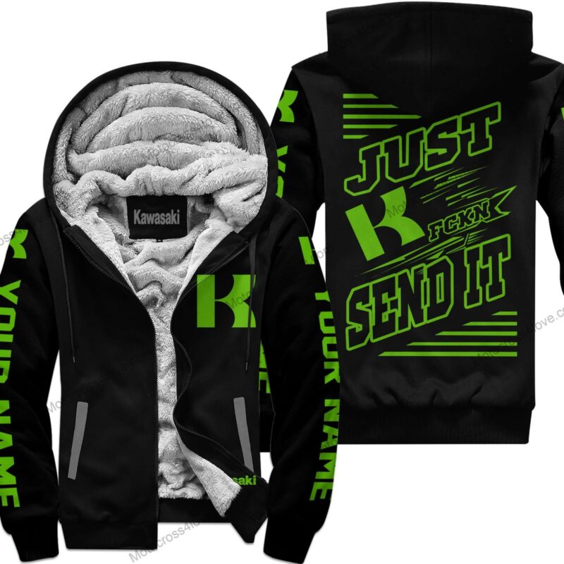 Just Fckn Gonna Send It Custom Name Kawasaki Green Black Fleece Zip Hoodie MFH589