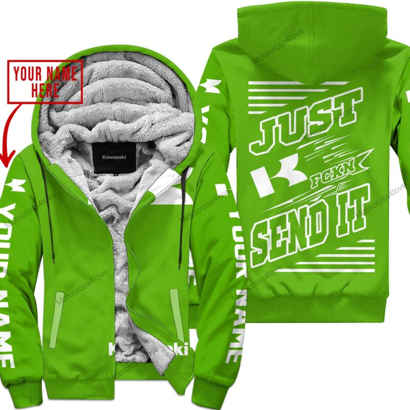 Just Fckn Gonna Send It Custom Name Kawasaki Green Fleece Zip Hoodie MFH1112