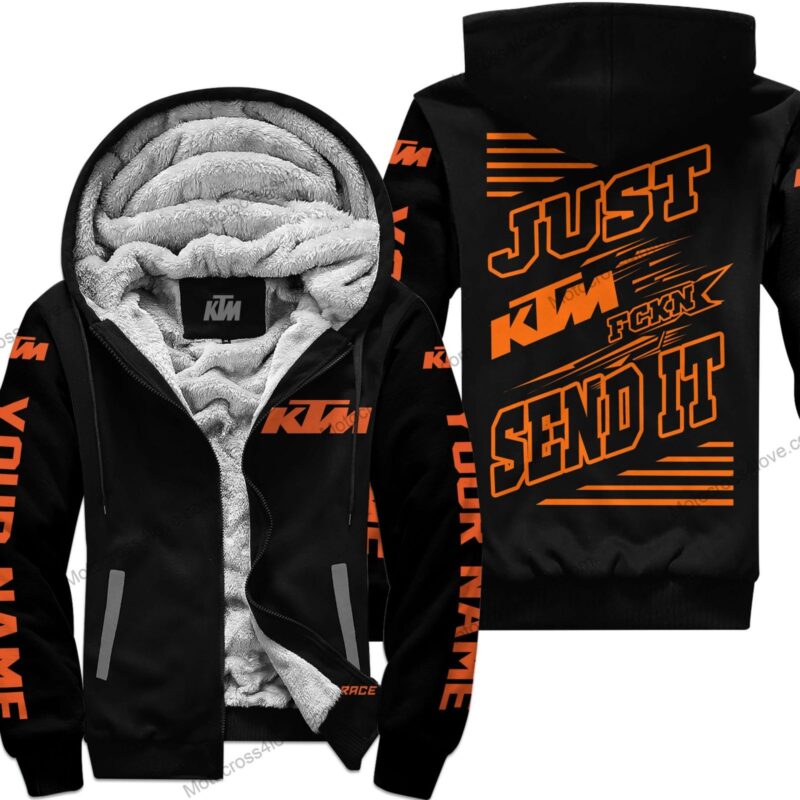 Just Fckn Gonna Send It Custom Name Ktm Racing Orange Black Fleece Zip Hoodie MFH590