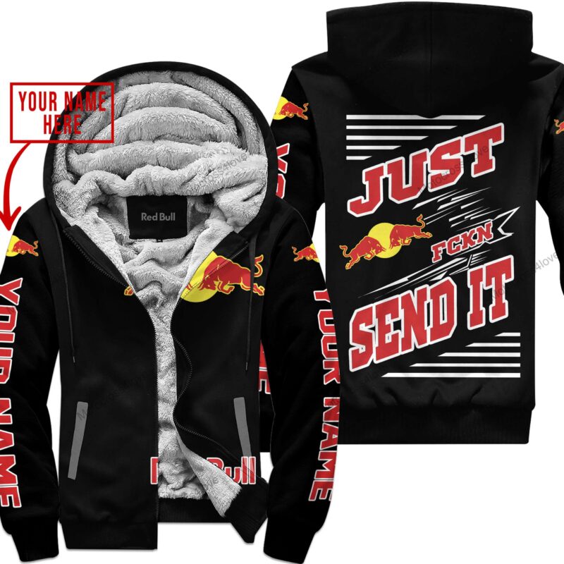 Just Fckn Gonna Send It Custom Name Red Bull Black Fleece Zip Hoodie MFH1106