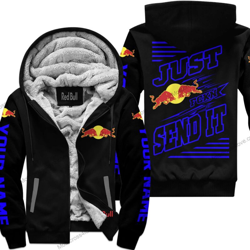 Just Fckn Gonna Send It Custom Name Red Bull Blue Black Fleece Zip Hoodie MFH594