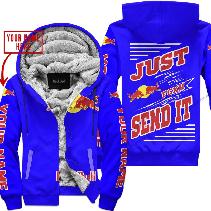 Just Fckn Gonna Send It Custom Name Red Bull Blue Fleece Zip Hoodie MFH1107