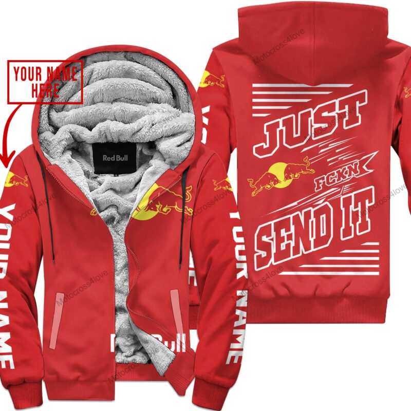 Just Fckn Gonna Send It Custom Name Red Bull Red Fleece Zip Hoodie MFH1108