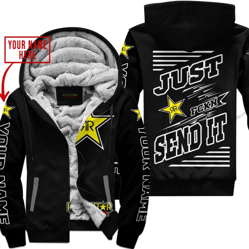 Just Fckn Gonna Send It Custom Name Rockstar Black Fleece Zip Hoodie MFH1109