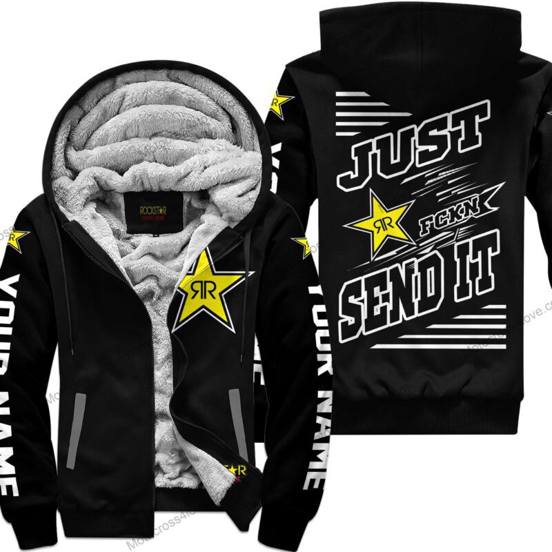 Just Fckn Gonna Send It Custom Name Rockstar Energy White Black Fleece Zip Hoodie MFH595