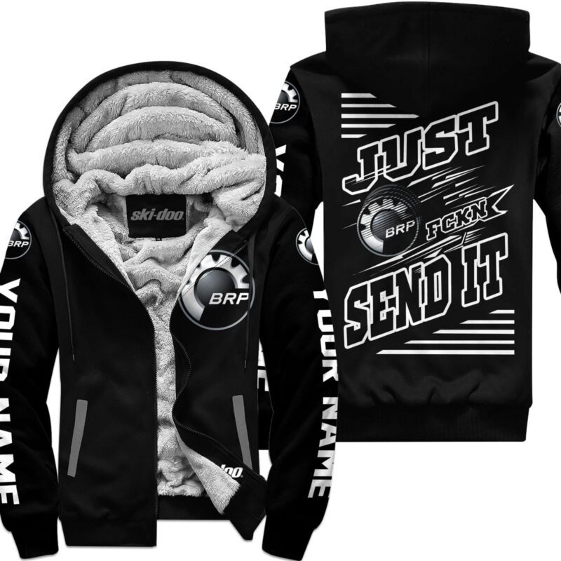 Just Fckn Gonna Send It Custom Name Ski Doo White Black Fleece Zip Hoodie MFH618