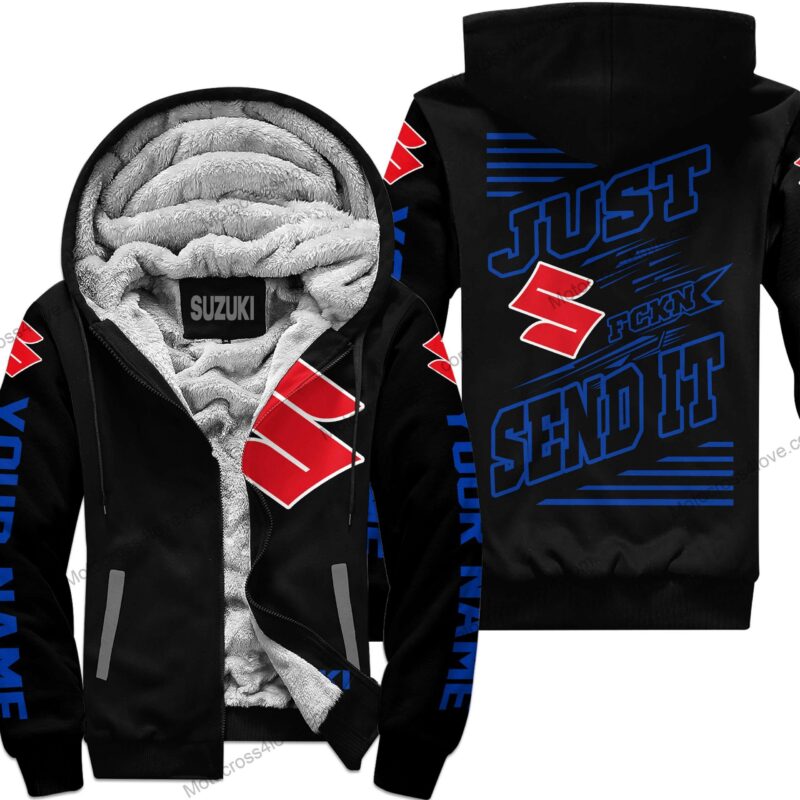 Just Fckn Gonna Send It Custom Name Suzuki Blue Black Fleece Zip Hoodie MFH596