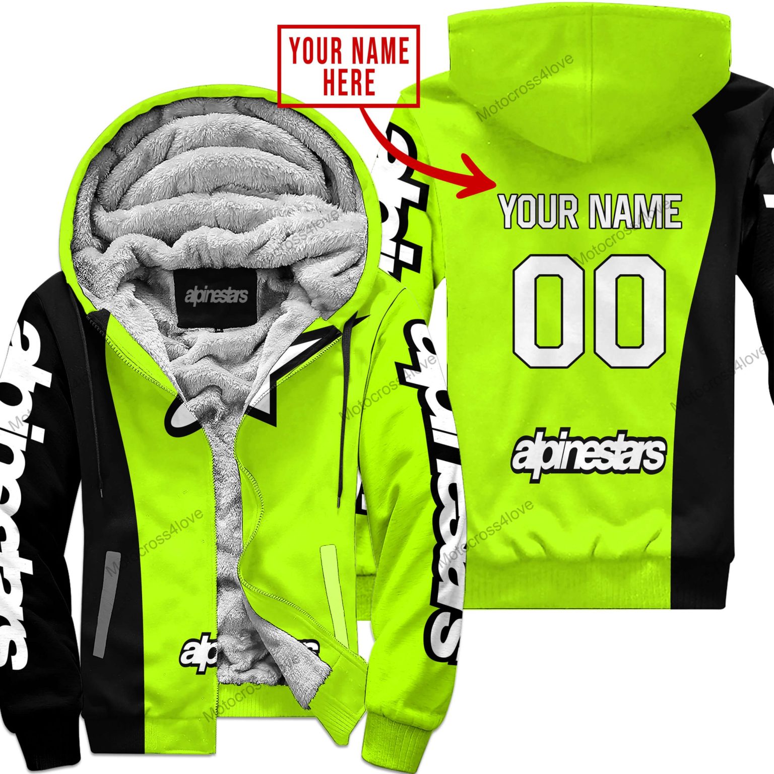 Mx Custom Name Alpinestars Neon Fleece Zip Hoodie MFH917