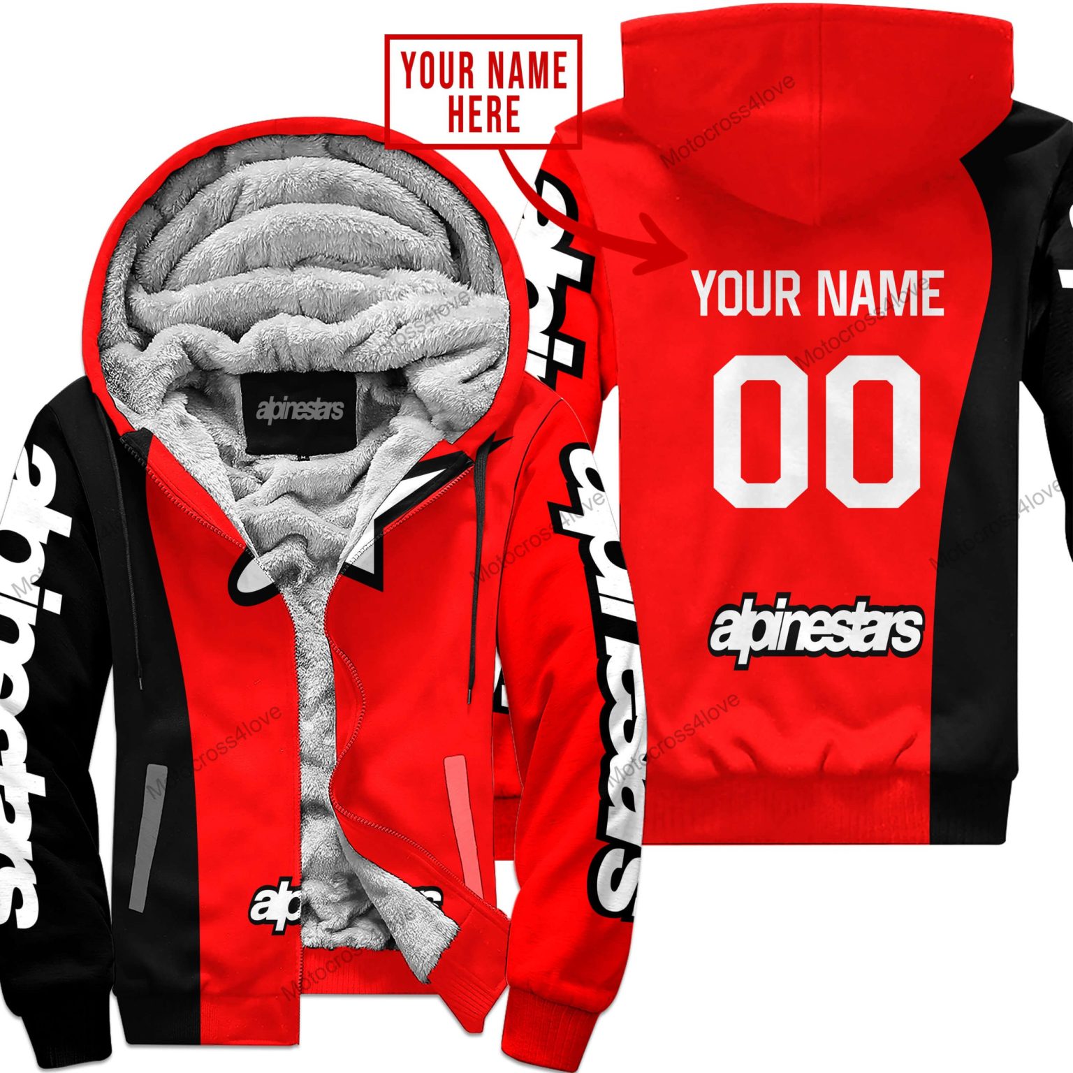 Mx Custom Name Alpinestars Red Fleece Zip Hoodie MFH919