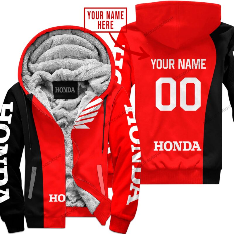 Mx Custom Name Honda Red Fleece Zip Hoodie MFH957