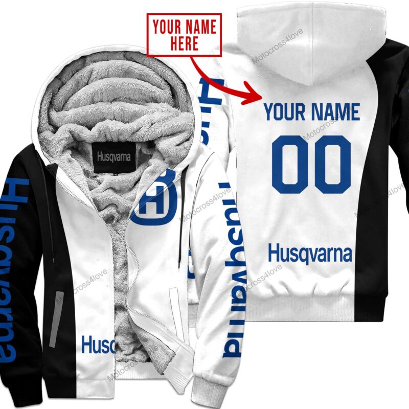 Mx Custom Name Husqvarna White Fleece Zip Hoodie MFH233