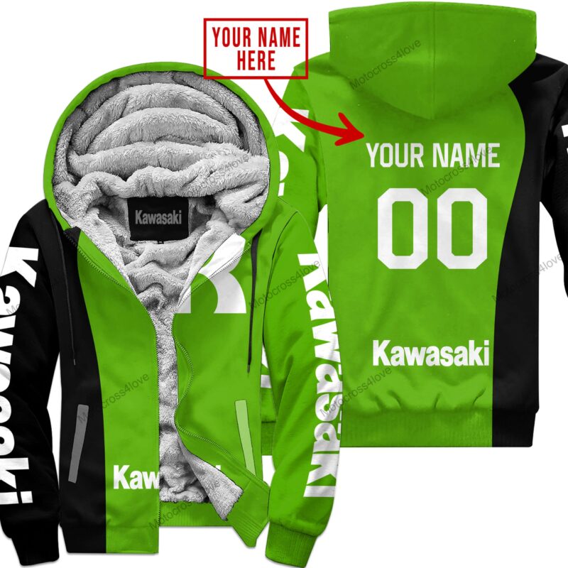 Mx Custom Name Kawasaki Green Fleece Zip Hoodie MFH200