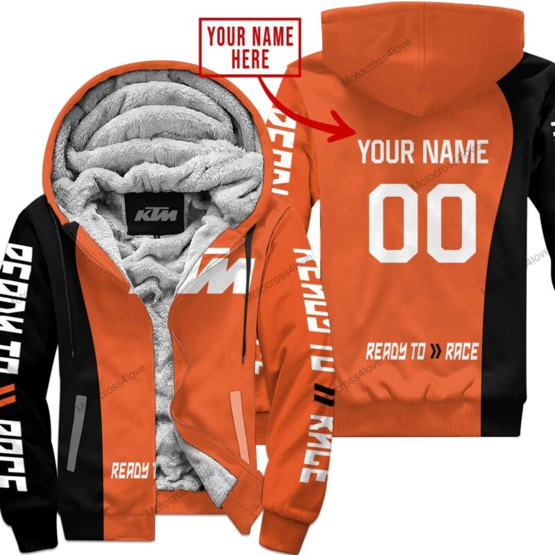 Mx Custom Name Ktm Orange Fleece Zip Hoodie MFH971