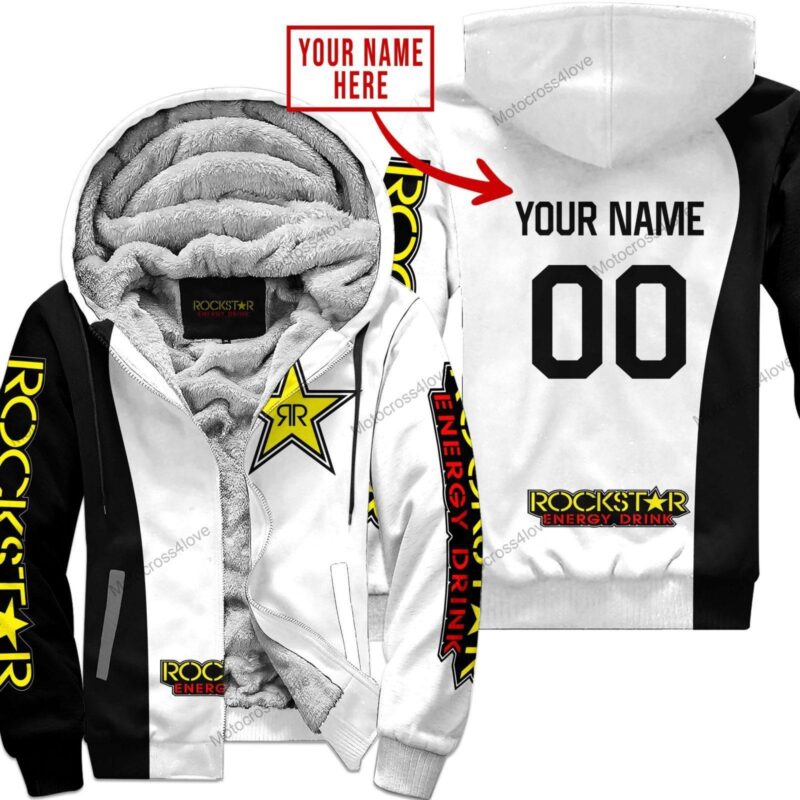 Mx Custom Name Rockstar White Fleece Zip Hoodie MFH976