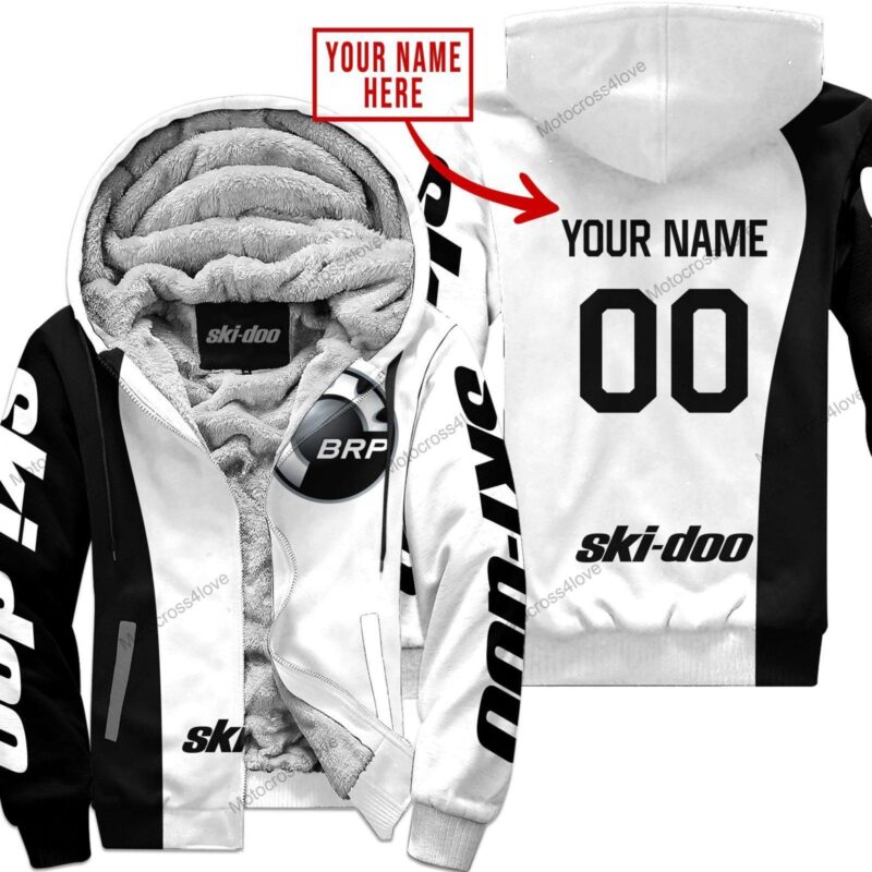 Mx Custom Name Ski Doo White Fleece Zip Hoodie MFH978