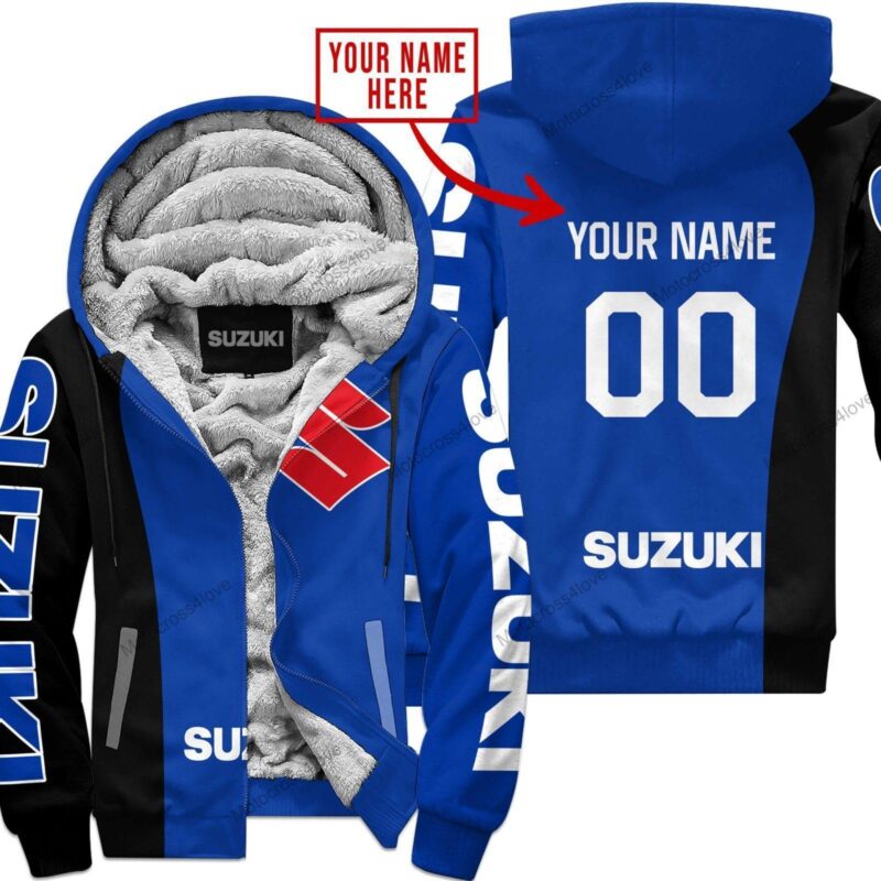 Mx Custom Name Suzuki Blue Fleece Zip Hoodie MFH979