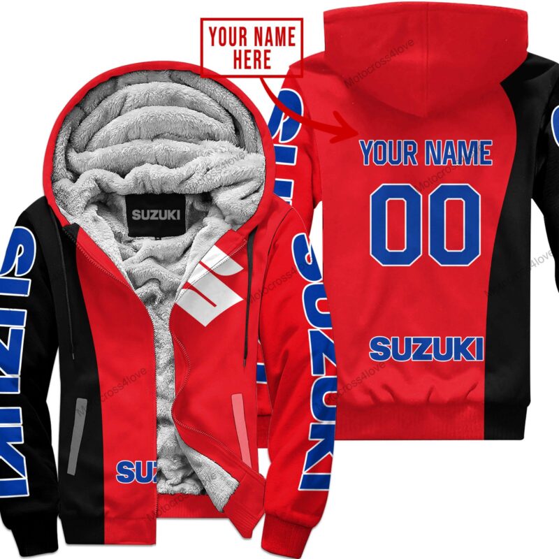 Mx Custom Name Suzuki Red Fleece Zip Hoodie MFH201