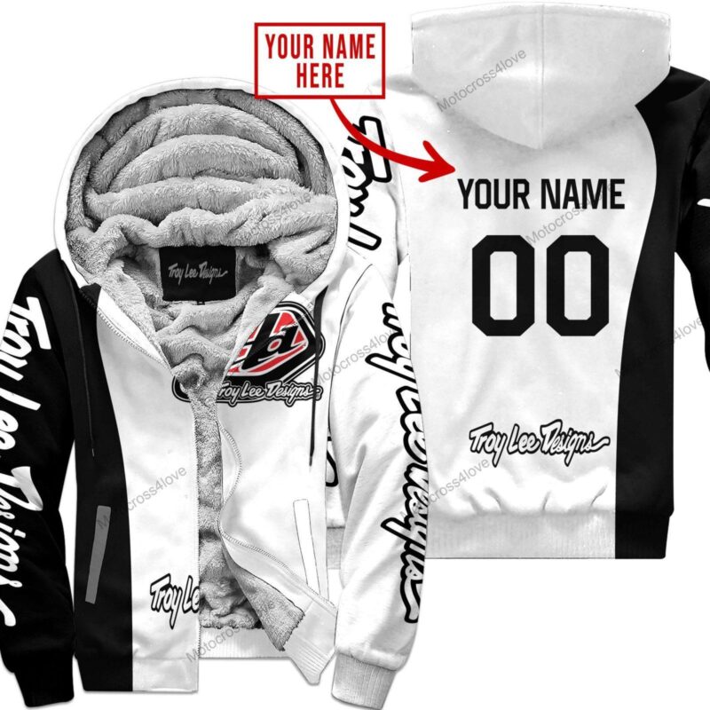 Mx Custom Name Troy Lee Designs White Fleece Zip Hoodie MFH982