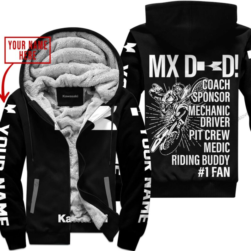 Mx Dad Personalised Gifts For Children & Adults Kawasaki Black White Fleece Zip Hoodie MFH1191