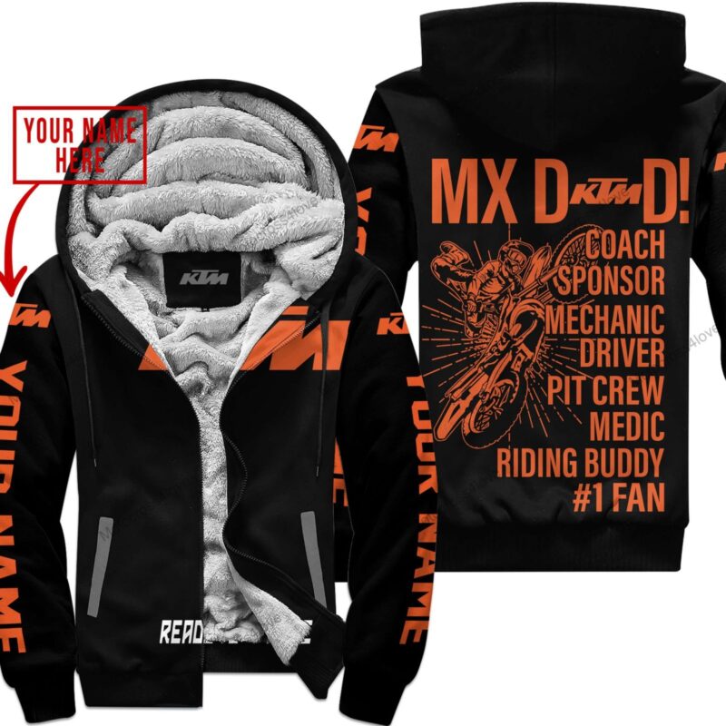 Mx Dad Personalised Gifts For Children & Adults Ktm Black Orange Fleece Zip Hoodie MFH1192