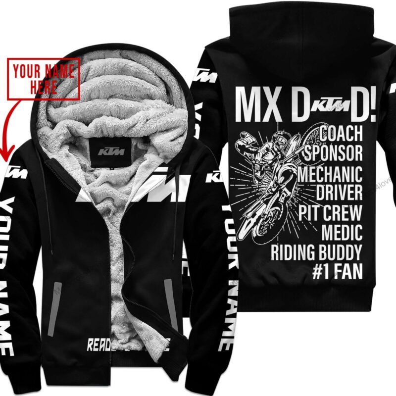 Mx Dad Personalised Gifts For Children & Adults Ktm Black White Fleece Zip Hoodie MFH1193