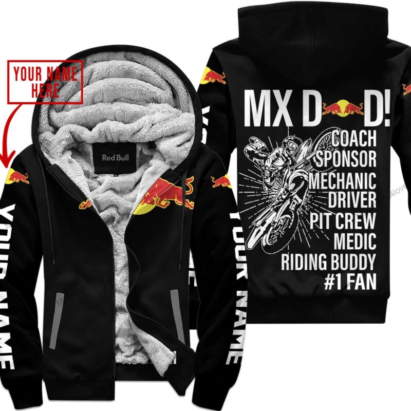 Mx Dad Personalised Gifts For Children & Adults Red Bull Black White Fleece Zip Hoodie MFH1195