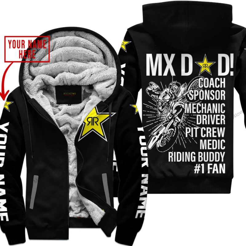 Mx Dad Personalised Gifts For Children & Adults Rockstar Black White Fleece Zip Hoodie MFH1196