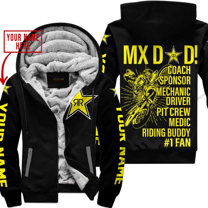 Mx Dad Personalised Gifts For Children & Adults Rockstar Black Yellow Fleece Zip Hoodie MFH1197