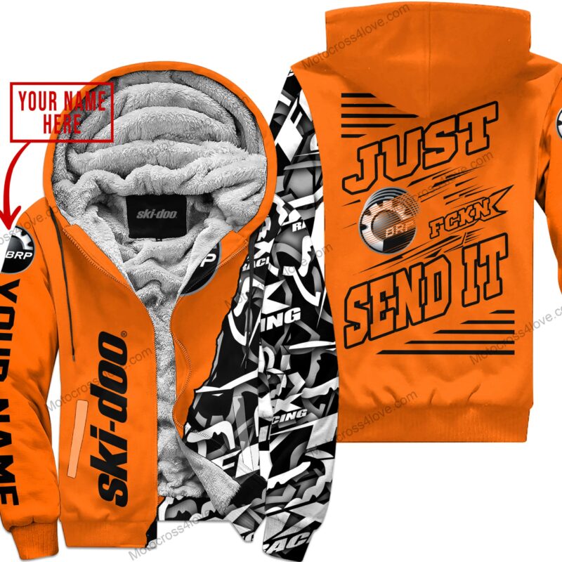 Mx Just Fckn Gonna Send It Custom Name Ski Doo Orange Fleece Zip Hooodie MFH648