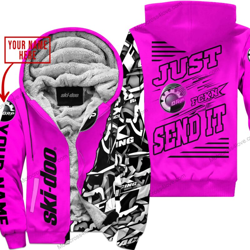 Mx Just Fckn Gonna Send It Custom Name Ski Doo Pink Fleece Zip Hooodie MFH649