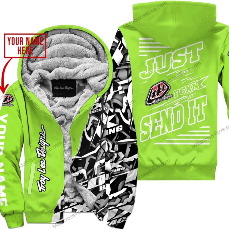 Mx Just Fckn Gonna Send It Custom Name Troy Lee Designs Green 1 Fleece Zip Hooodie MFH709