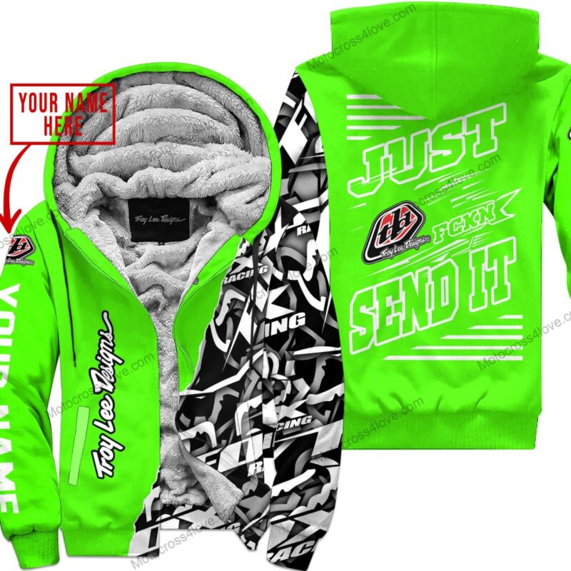 Mx Just Fckn Gonna Send It Custom Name Troy Lee Designs Green Fleece Zip Hooodie MFH708