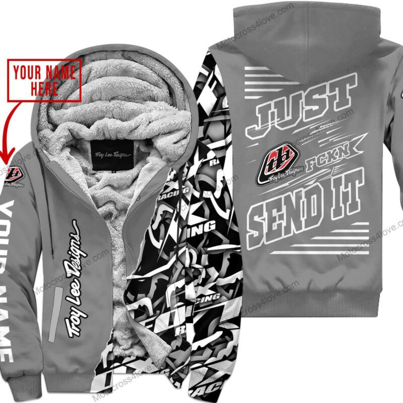 Mx Just Fckn Gonna Send It Custom Name Troy Lee Designs Grey Fleece Zip Hooodie MFH711