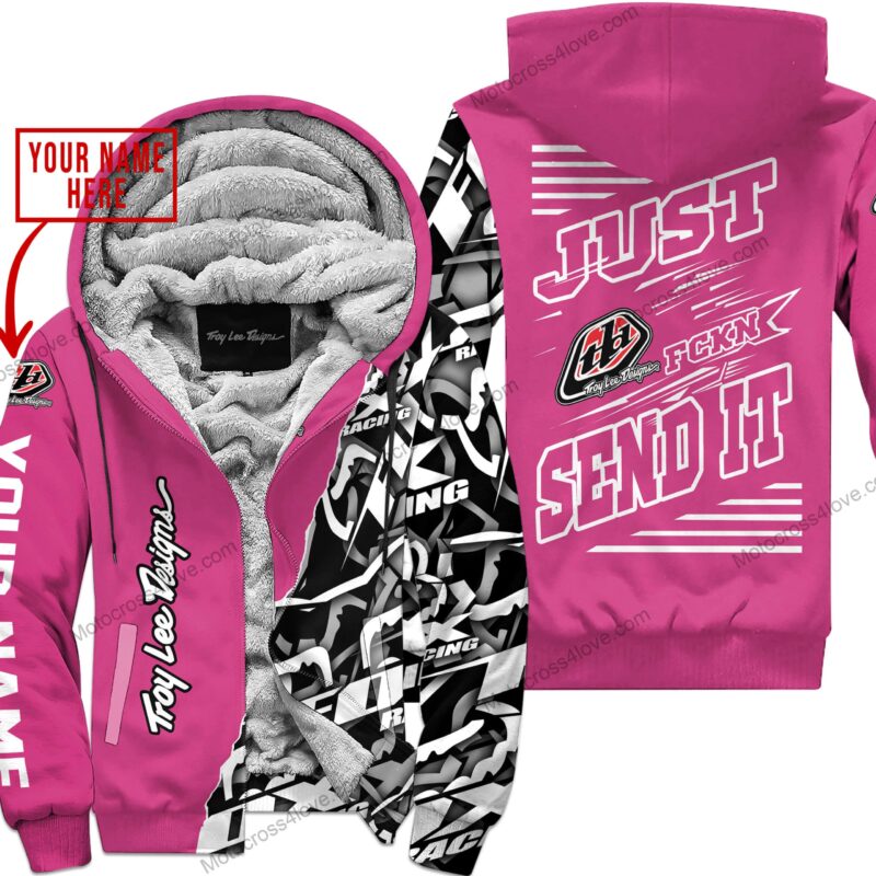 Mx Just Fckn Gonna Send It Custom Name Troy Lee Designs Pink 1 Fleece Zip Hooodie MFH702