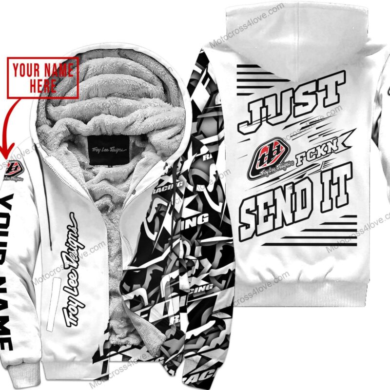 Mx Just Fckn Gonna Send It Custom Name Troy Lee Designs White Fleece Zip Hooodie MFH686