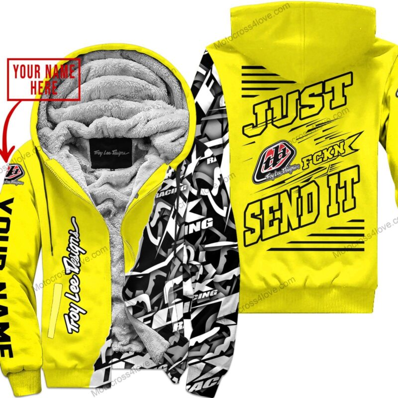 Mx Just Fckn Gonna Send It Custom Name Troy Lee Designs Yellow Fleece Zip Hooodie MFH685