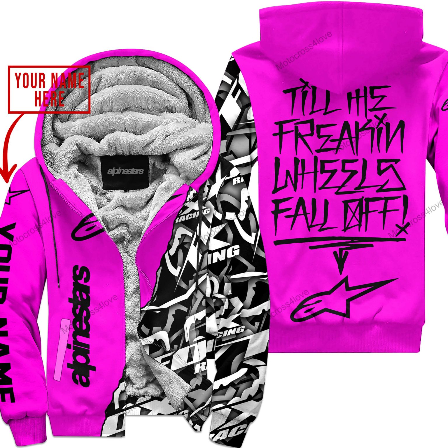 Till The Fuckin Freakin Training Wheel Fall Off Custom Name Alpinestars Pink Fleece Zip Hooodie MFH894