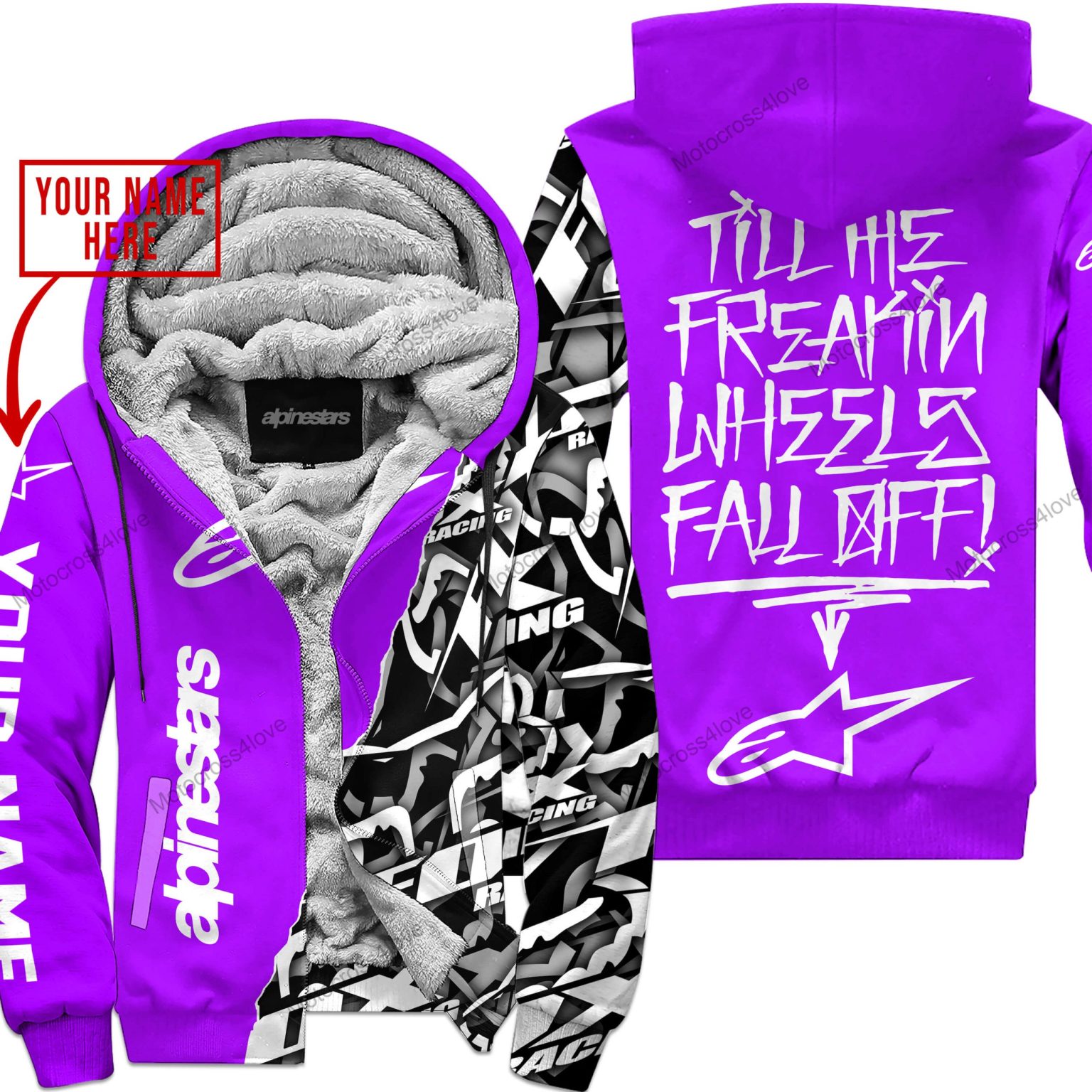 Till The Fuckin Freakin Training Wheel Fall Off Custom Name Alpinestars Purple Fleece Zip Hooodie MFH896