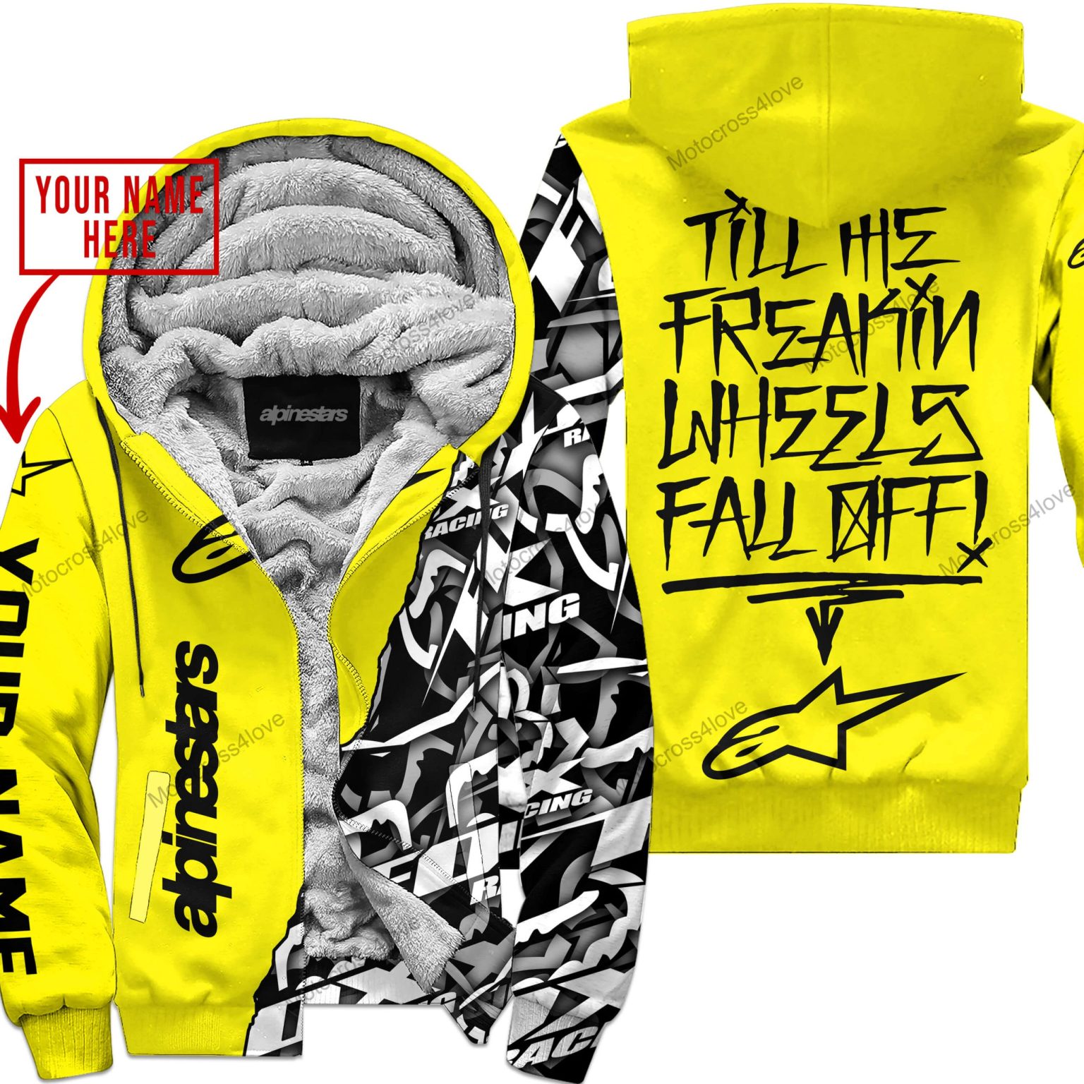 Till The Fuckin Freakin Training Wheel Fall Off Custom Name Alpinestars Yellow Fleece Zip Hooodie MFH900