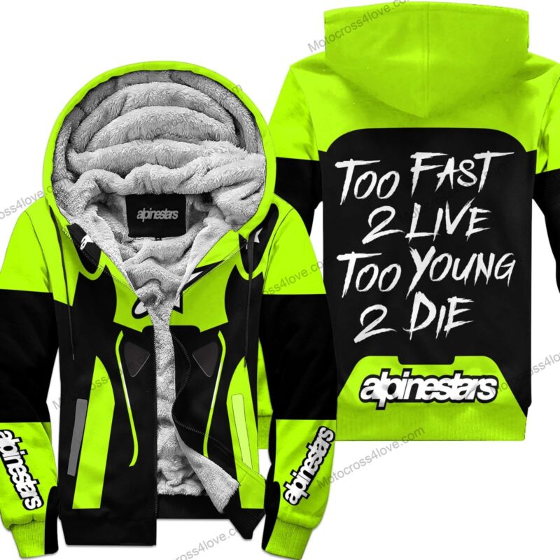 Too Fast To Live Too Young To Die Fleece Hoodie Alpinestars Neon MFH392