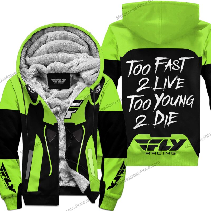 Too Fast To Live Too Young To Die Fleece Hoodie Fly Racing Green 1 MFH412