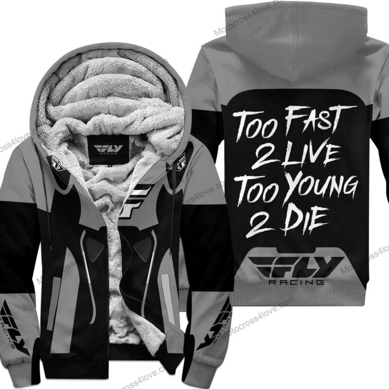 Too Fast To Live Too Young To Die Fleece Hoodie Fly Racing Grey MFH413